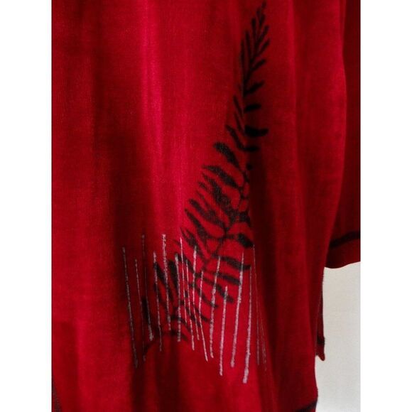 Piccalino Vtg Red Cardi Tank Traveler Tunic Length Asian Fern Faux 2Pc PLUS 18W - Picture 8 of 9